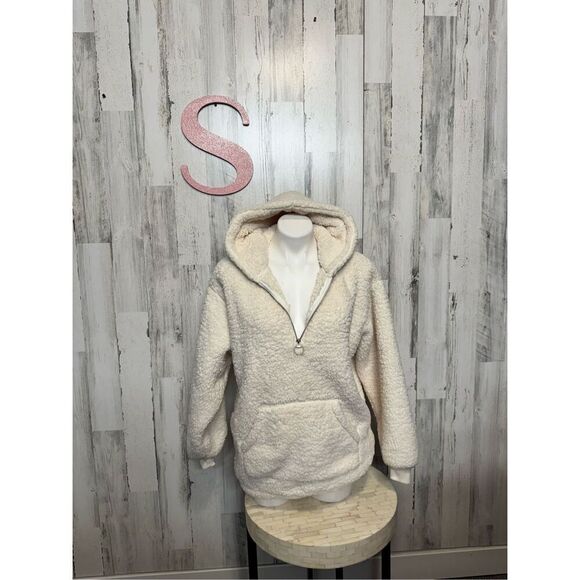 Hollister Abercrombie Soft Sherpa Pile Fleece Jacket Pullover White Women Small - Picture 1 of 10